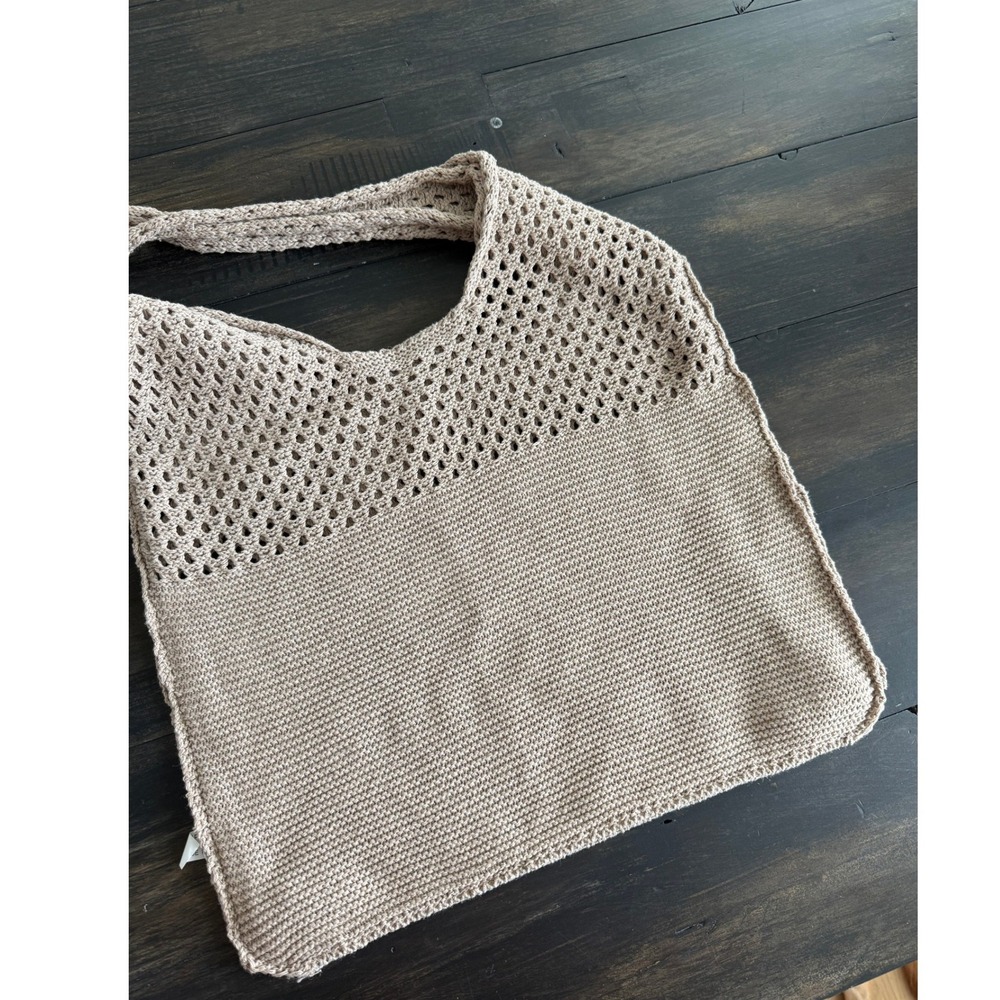Ninexis NWT Neutral Beige Stretchy Open Knit Farmer's Market Summer Shoulder Bag - Picture 8 of 8